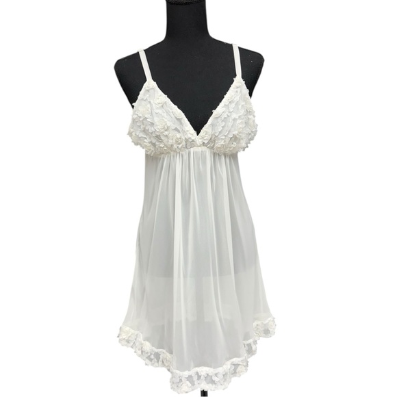 Vintage Oscar de la Renta Pink Label Ivory Babydoll Slip Dress Size Medium Y2K - Picture 8 of 12